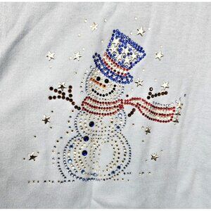 Quacker Factory Shirt Womens Large Light Blue Rhinestone Snowman Holiday Winter